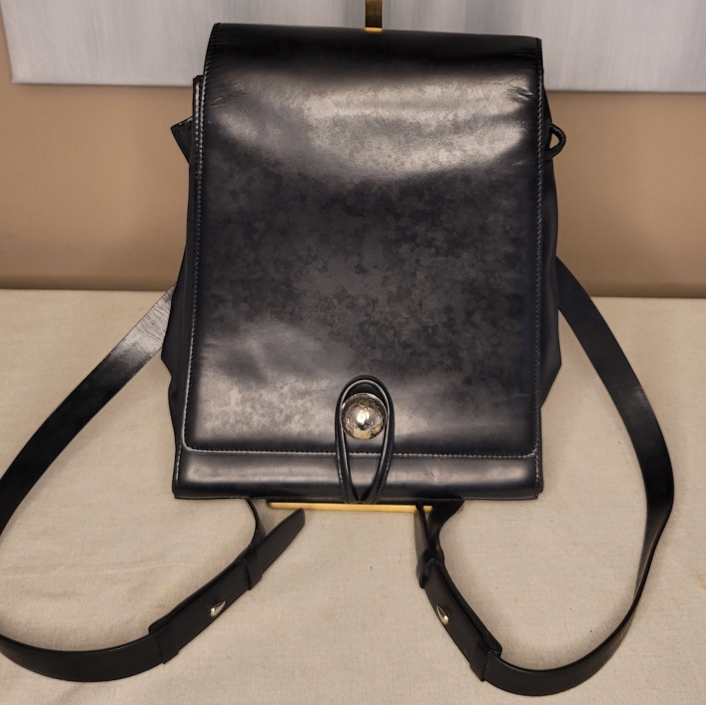 Celine Black Leather Womans Backpack Bag With Silver Hardware